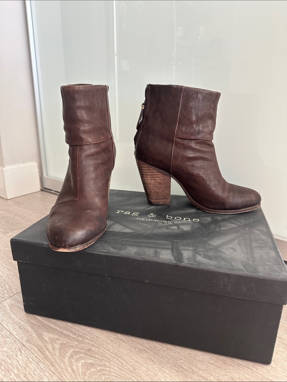 rag & bone Brown Leather Ankle Boots Preowned size 36.5